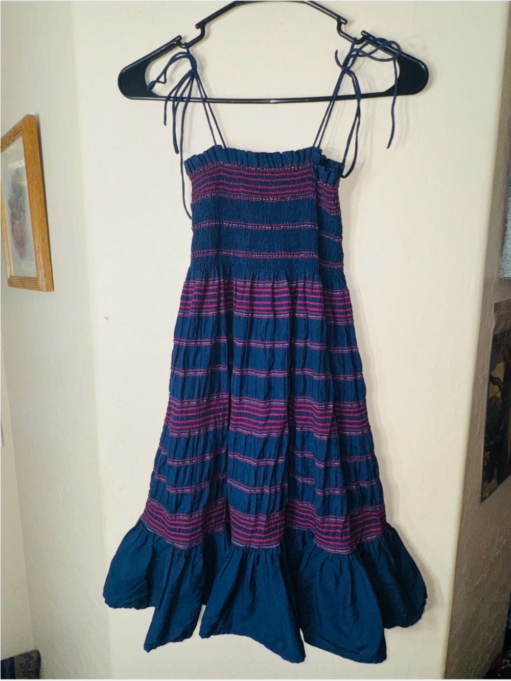 J. Crew Navy Blue Mini Dress with Pink Stripe Detail
